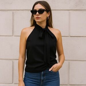 Ann Taylor Black Halter Tie-Neck Sleeveless Blouse Women’s Large